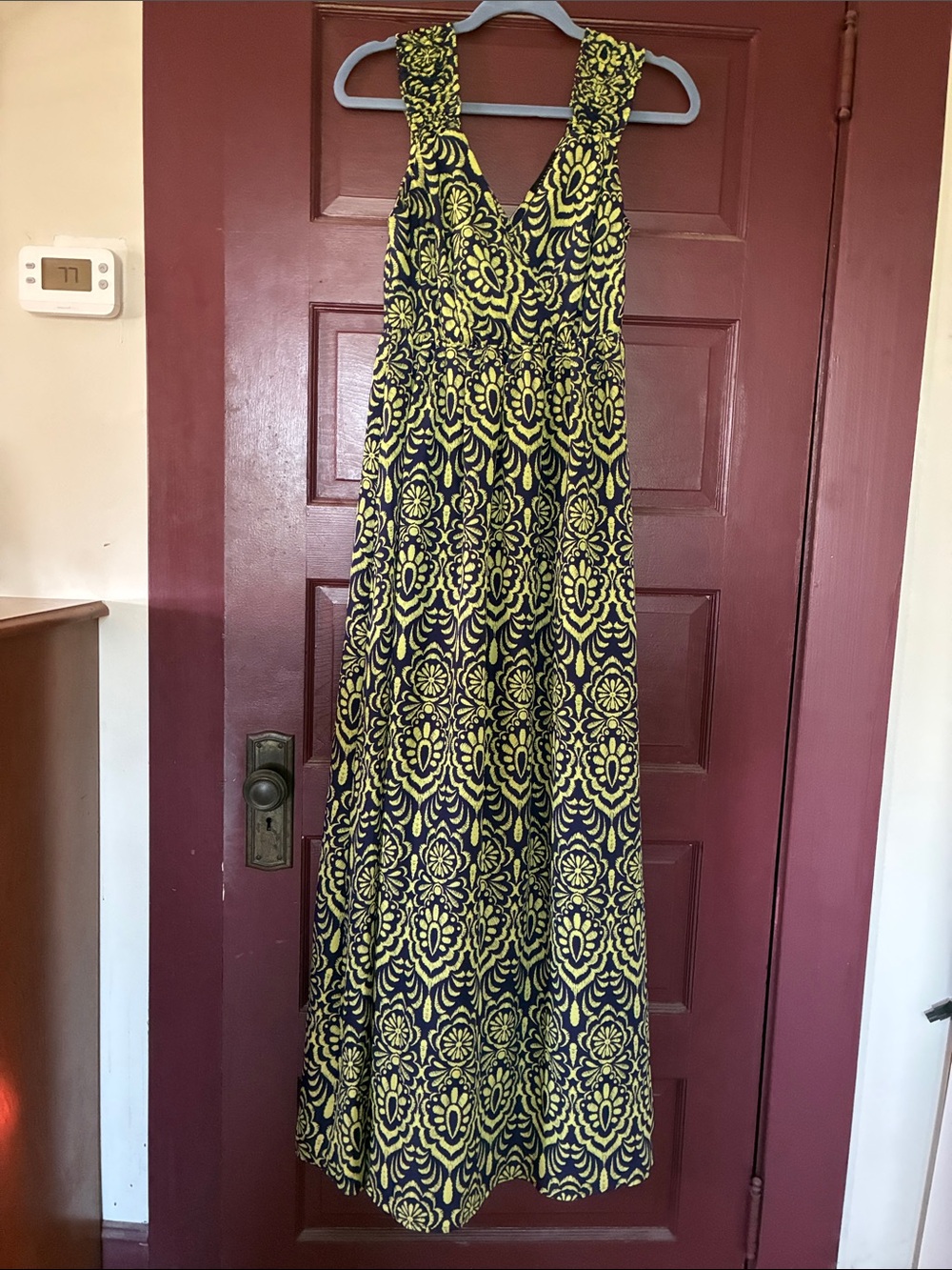 attention Gren and Blue Sleeveless Maxi Dress with Floral Medallion Print